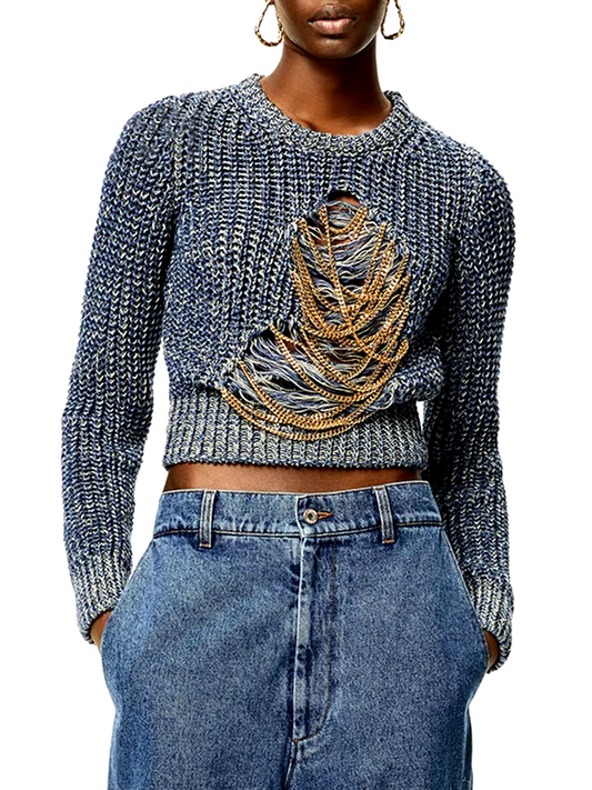 Patchwork chains Casual knitting Sweater