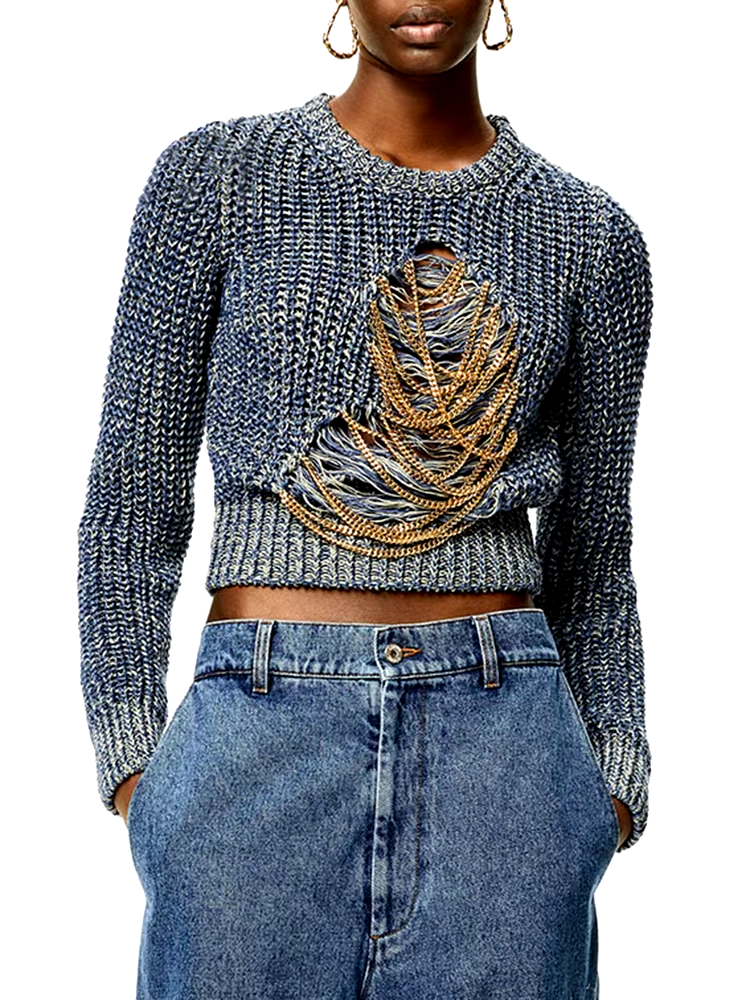 Patchwork chains Casual knitting Sweater