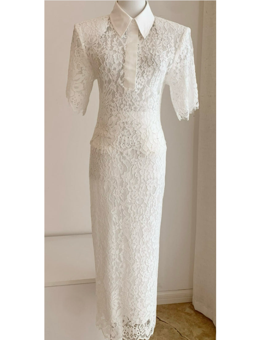 Elegant Solid Lace Two Piece Set