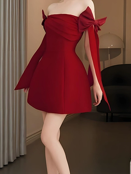 Off Shoulder Bowknot Short Dress