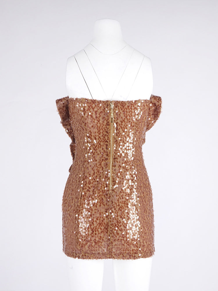 Patchwork Sequins Flower Short Dress