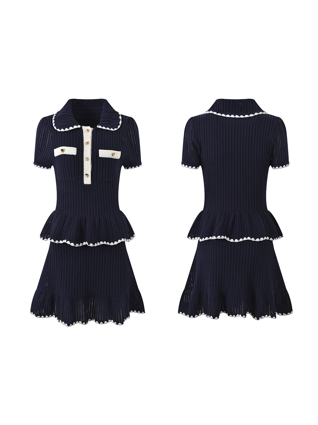 Knit V-neck Ruffles Short Dress