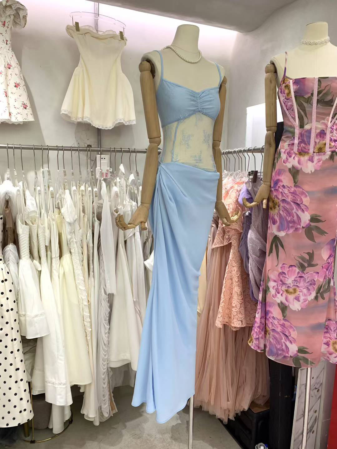 Sexy Mesh Patchwork Strap Long Dress