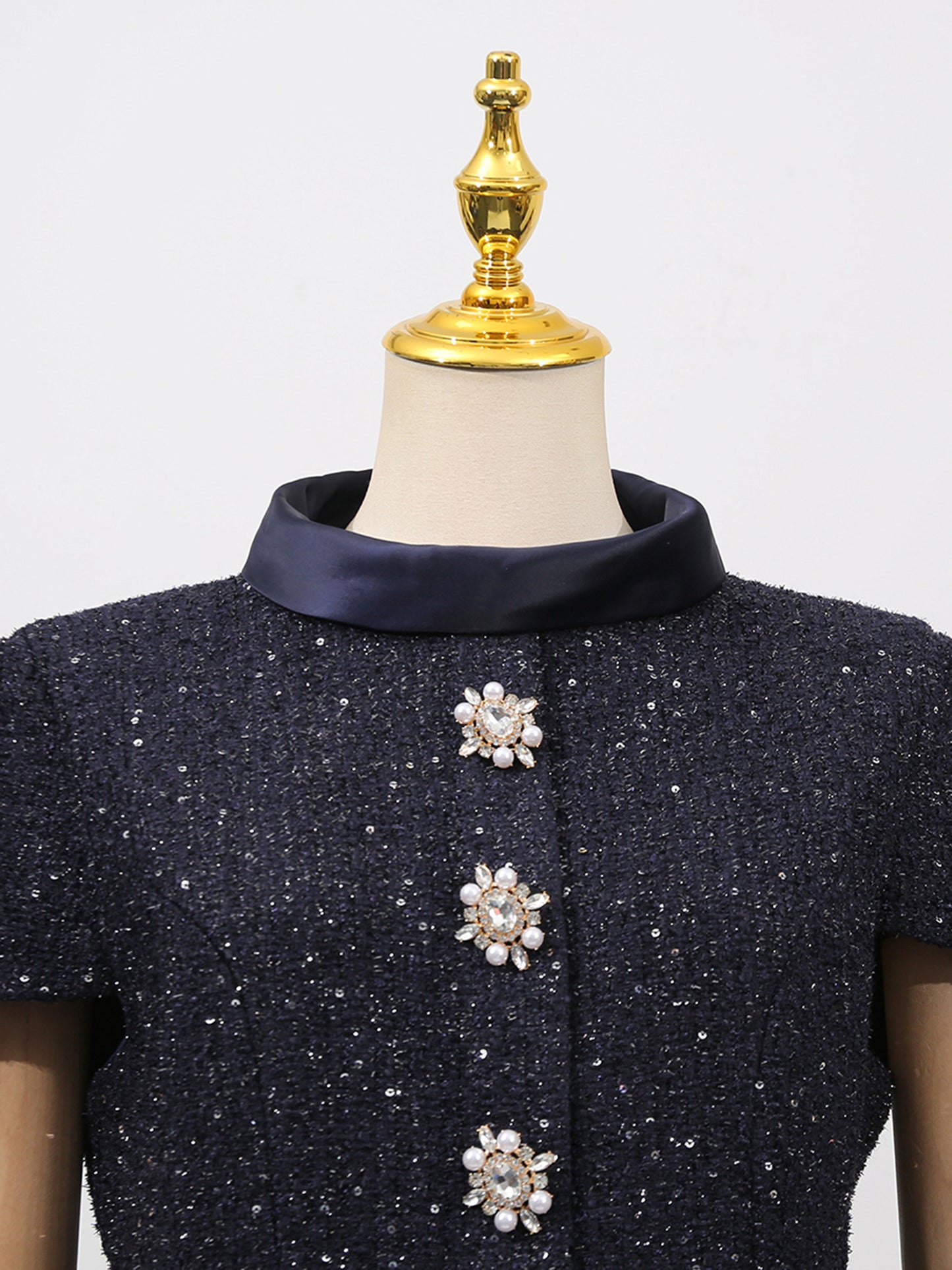 Glamorous Navy Blue Embellished Top and Skirt Set
