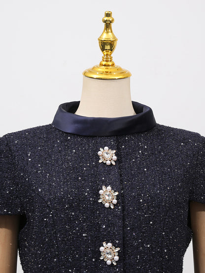 Glamorous Navy Blue Embellished Top and Skirt Set