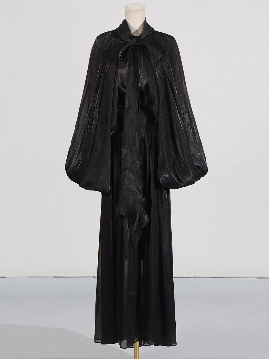 Elegant Solid Pleated Long Dress
