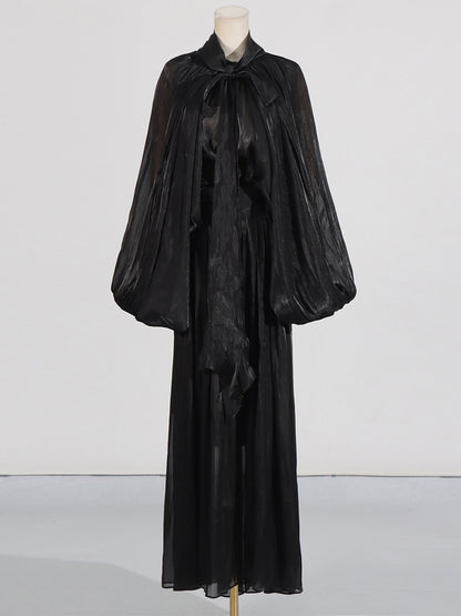 Elegant Solid Pleated Long Dress