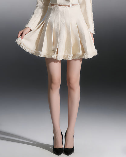 Apricot Pleated Tweed Mini Skirt