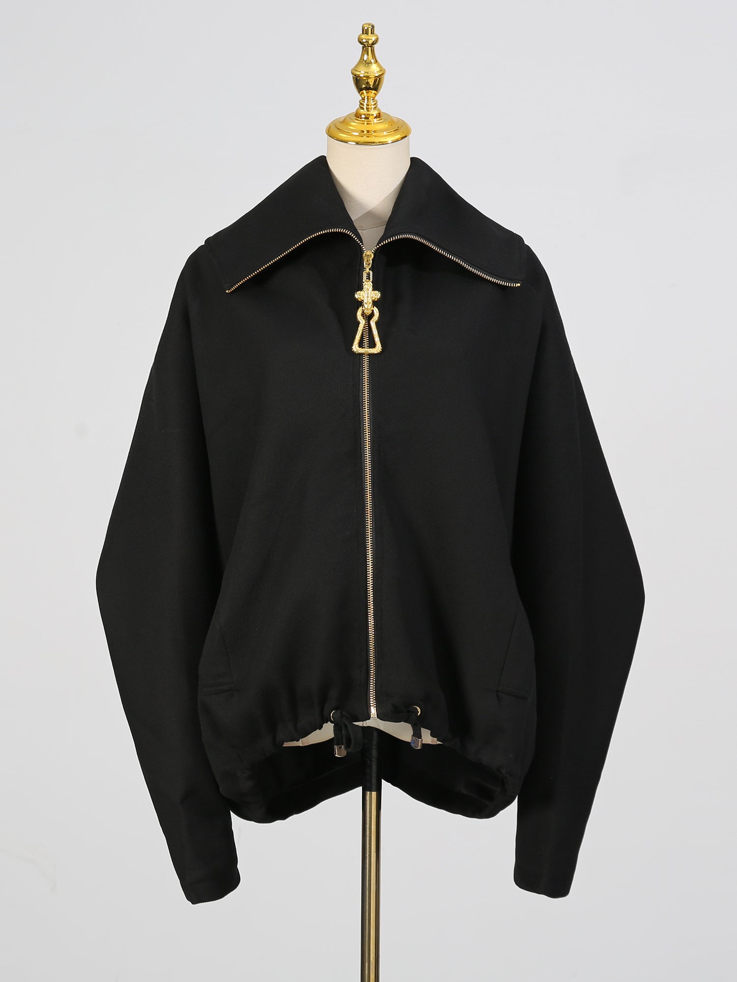 Chic Black Zip - Up Jacket with Gold Hardware