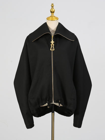 Chic Black Zip - Up Jacket with Gold Hardware