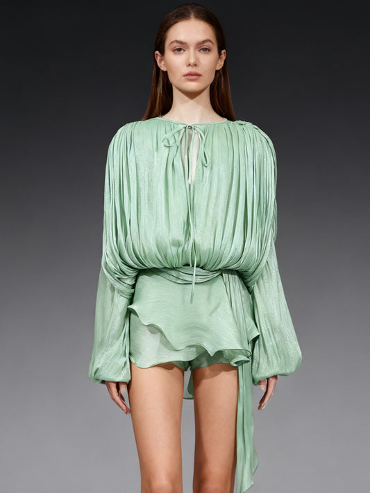 Elegant Mint Green Tie - Back Wrap Mini Dress