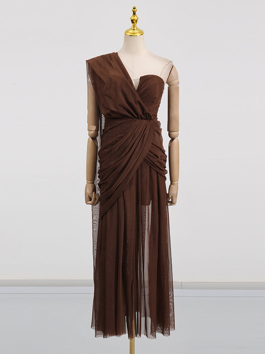 Off Shoulder Mesh Long Dress