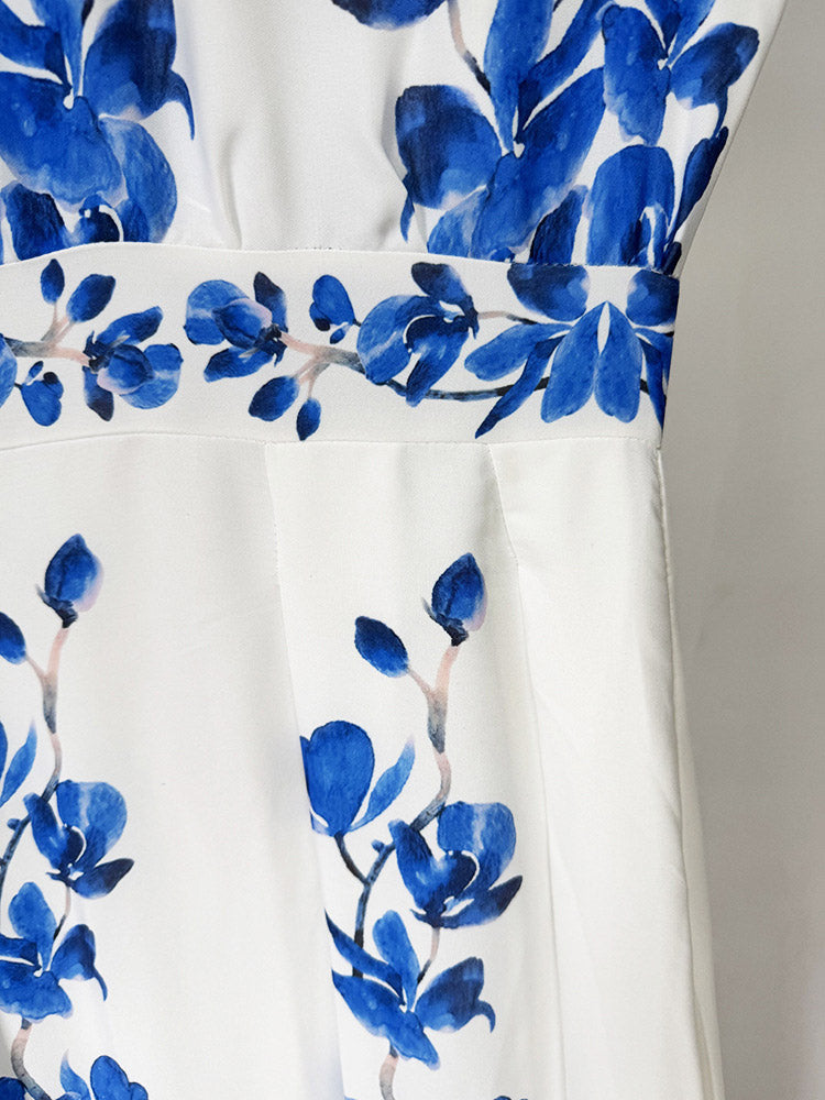 Print Sleeveless Backless Long Dress