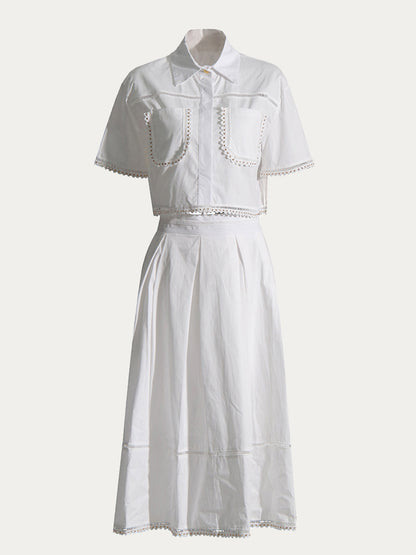 2-Piece Set POCKETS TOPS AND FOLDS A LINE SKIRT