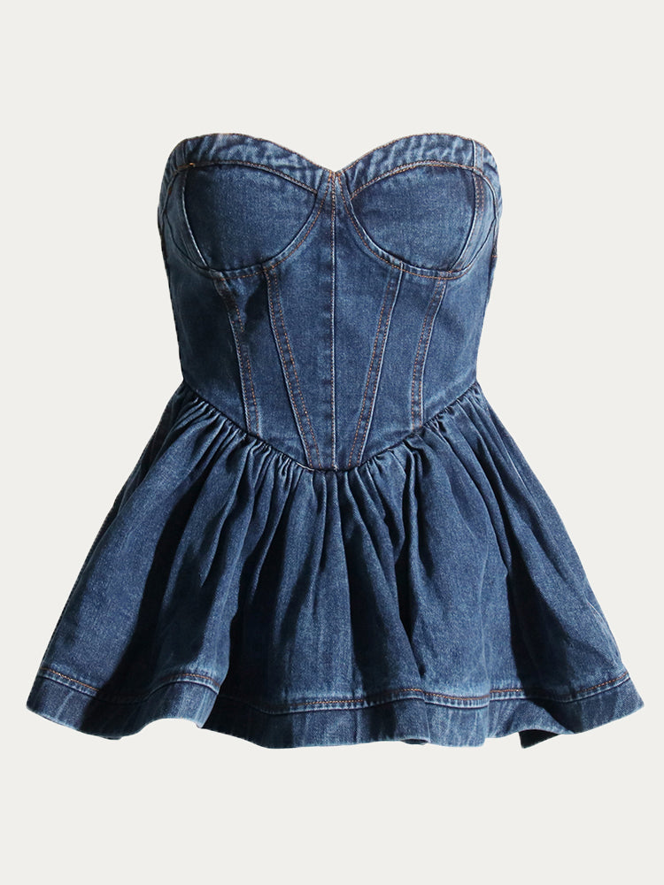 Denim Strapless Mini Skirt Tops