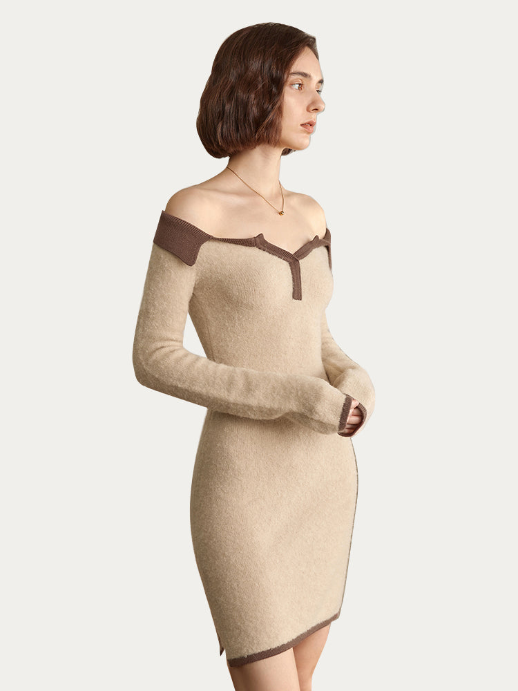 Flat Shoulder Bag Buttocks Knit Dress