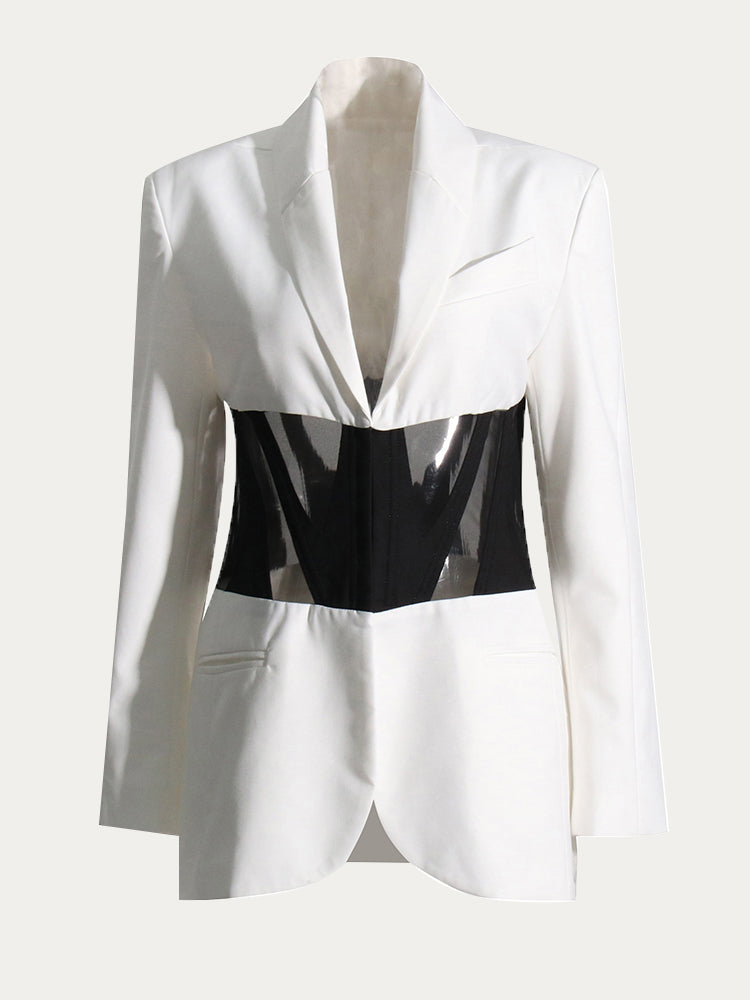 Fishbone Waistband Mesh Perspective Blazer