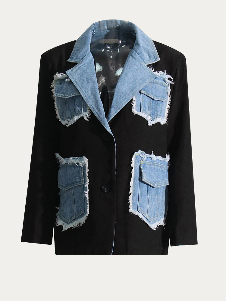 Contrast Pocket Denim Suit Jacket