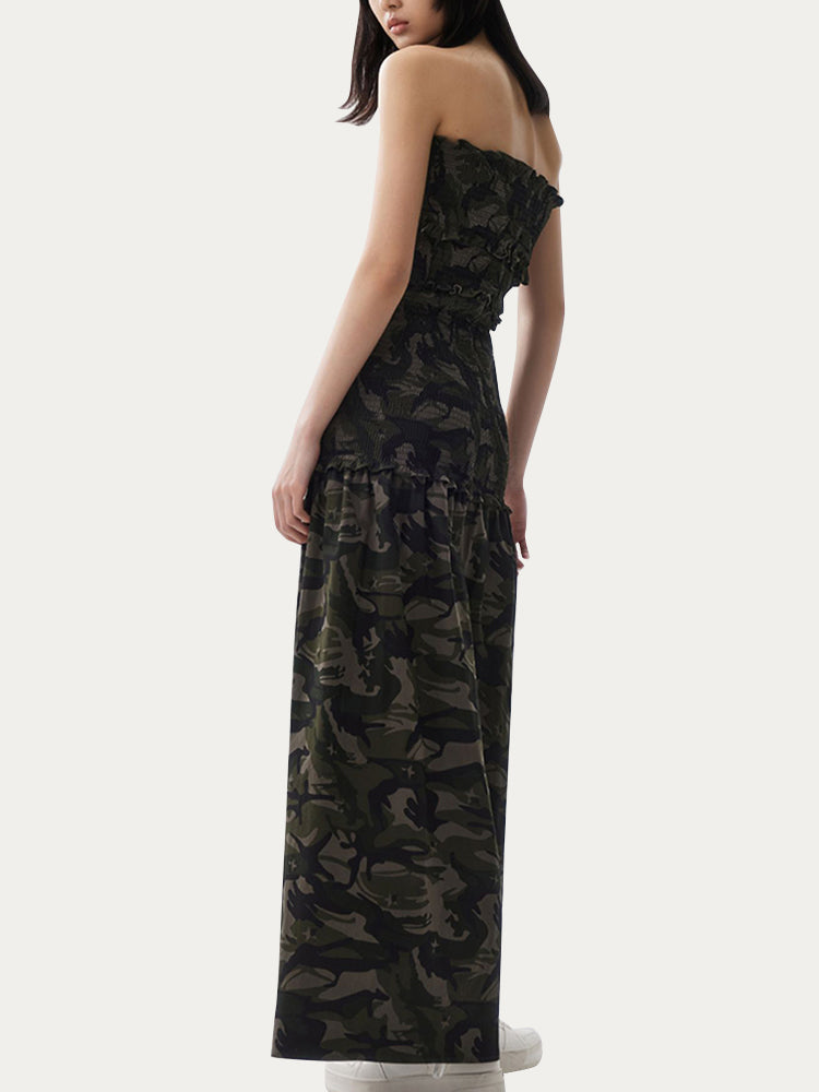 Camouflage Strapless Slit Dress