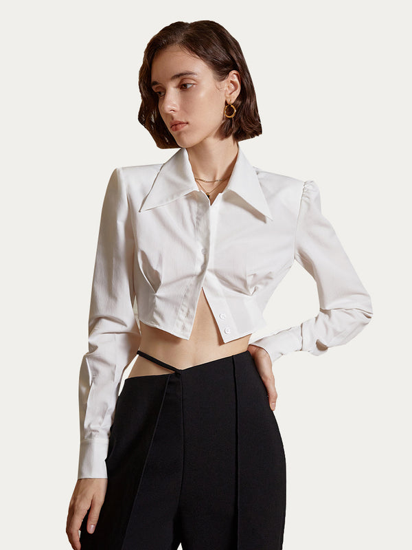 Flip Collar Irregular Short Shirt