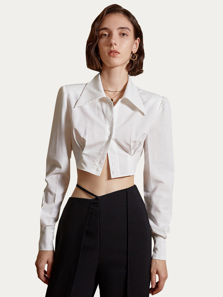 Flip Collar Irregular Short Shirt