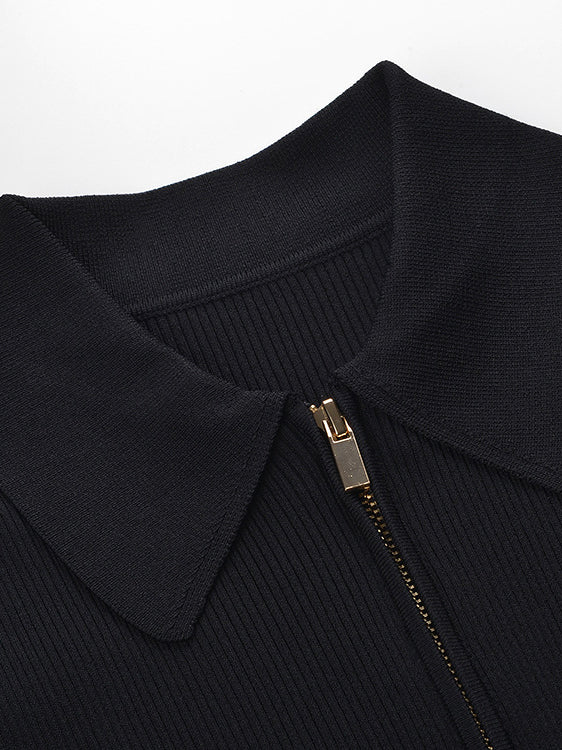 Pleated Solid Lapel Short Dress