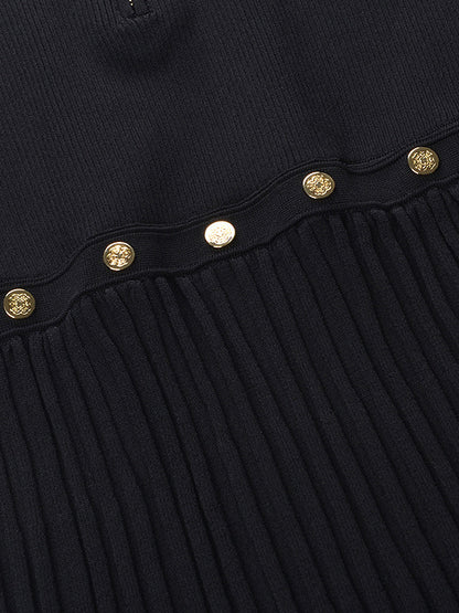 Pleated Solid Lapel Short Dress