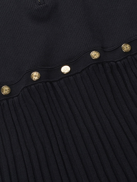 Pleated Solid Lapel Short Dress