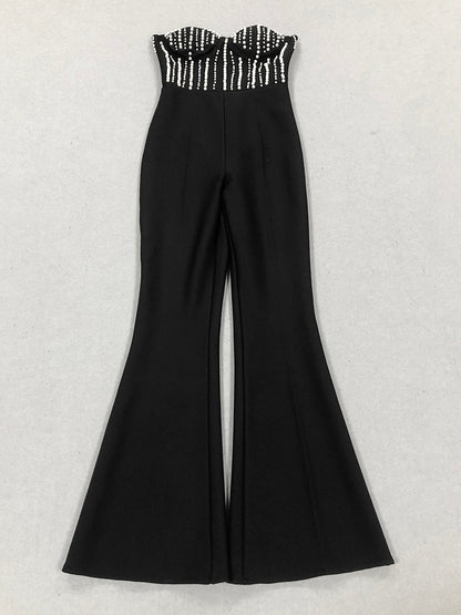 Patchwork Pearls Off Shoulder Jumpsuits