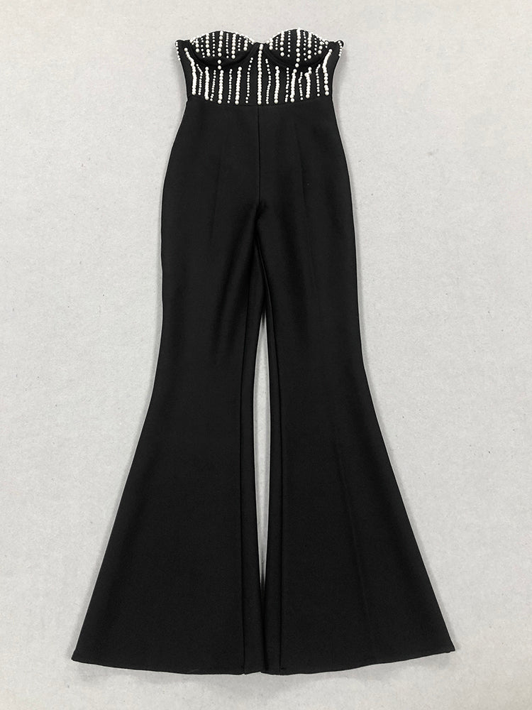 Patchwork Pearls Off Shoulder Jumpsuits