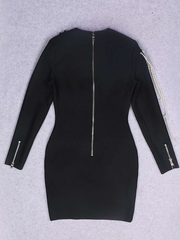 Solid Patchwork Pearls Short Dress