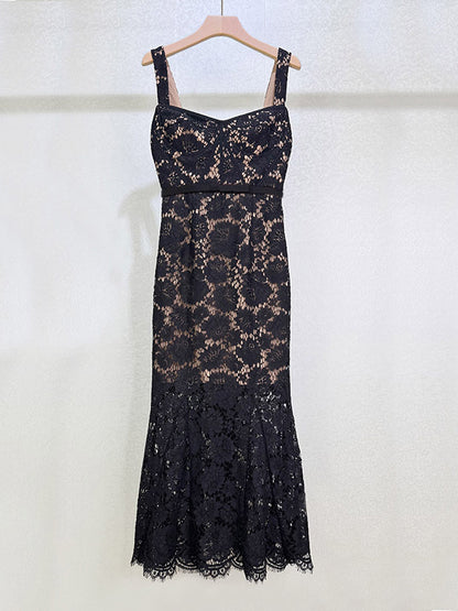 Elegant Strap Lace Midi Dress