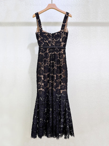 Elegant Strap Lace Midi Dress