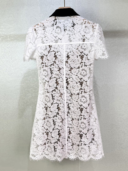 Hit Color Lace Short Dress