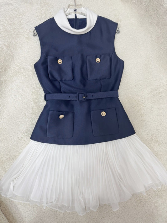 Hit Color Sleeveless Short Dress
