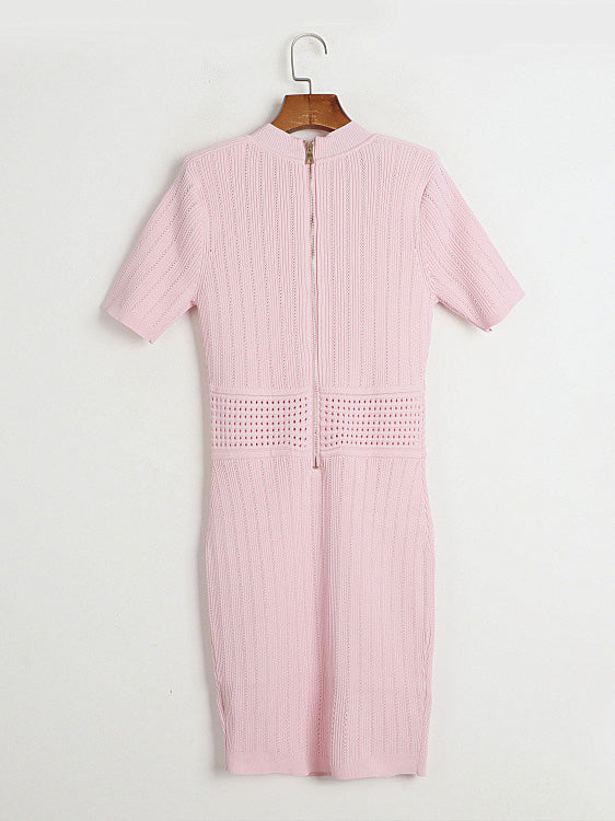 Solid V-neck Knit Short Dress