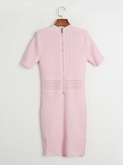 Solid V-neck Knit Short Dress