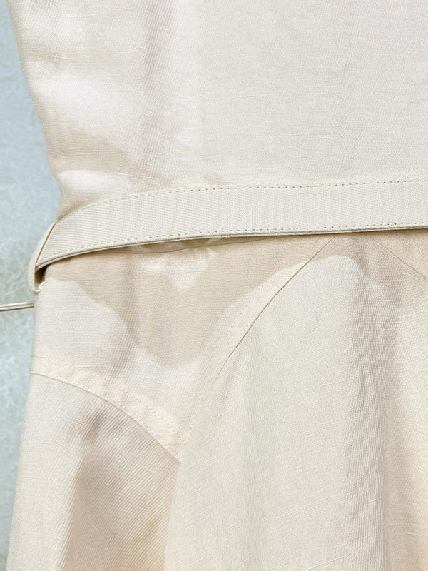 Solid Belt Sleeveless Short Dress
