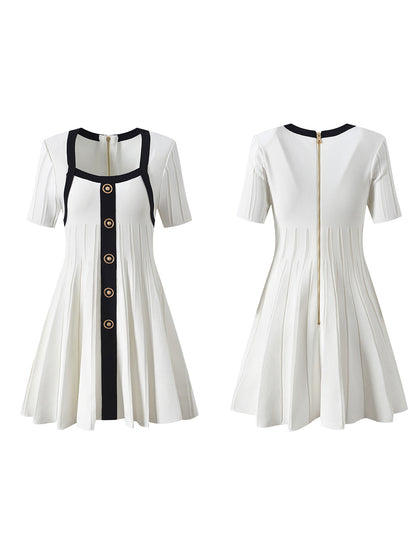 Knit Square Collar Short Dress
