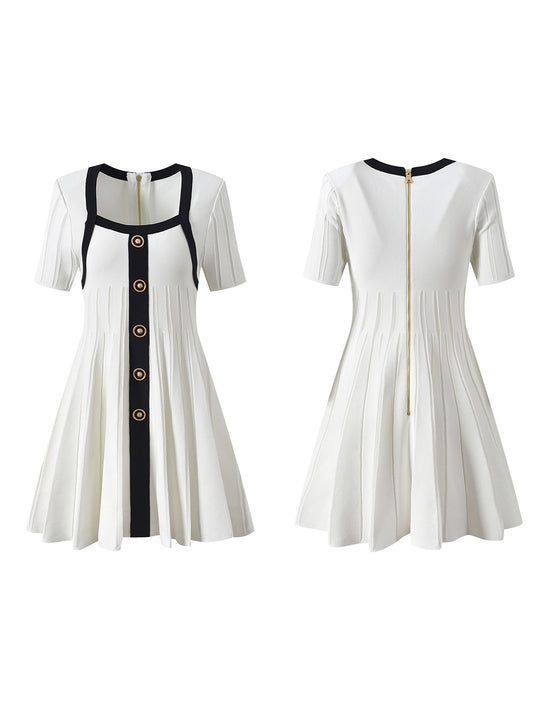 Knit Square Collar Short Dress