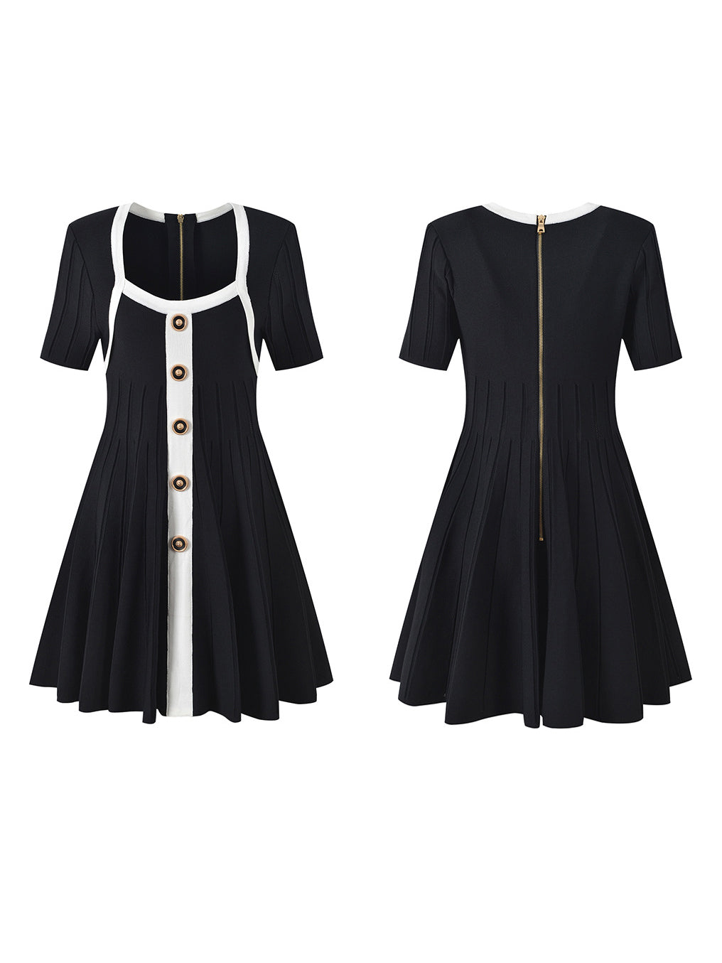 Knit Square Collar Short Dress