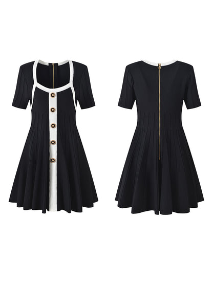 Knit Square Collar Short Dress
