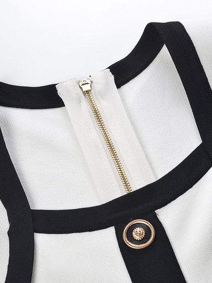 Knit Square Collar Short Dress