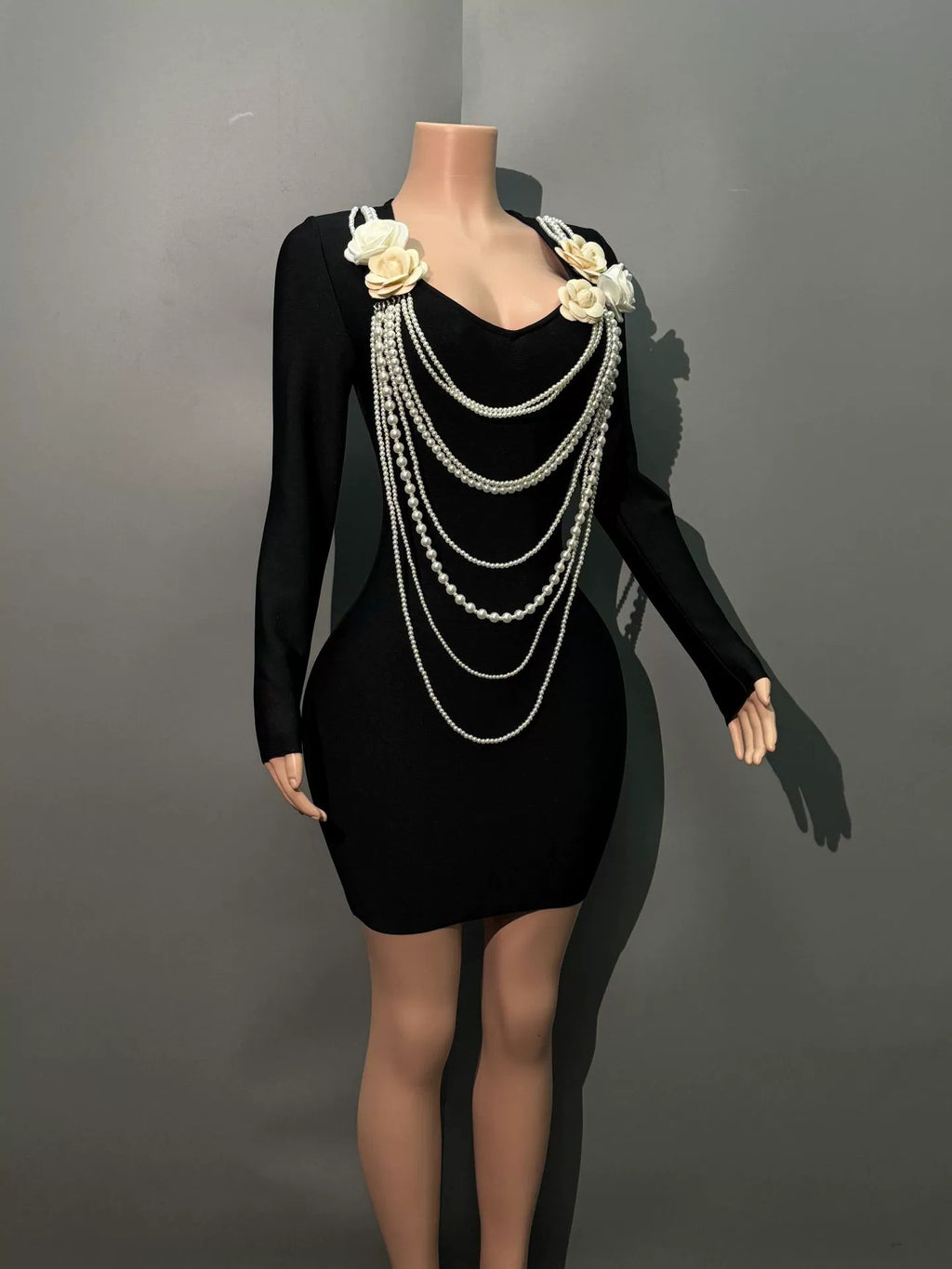 Patchwork Pearls Flower Short Dress