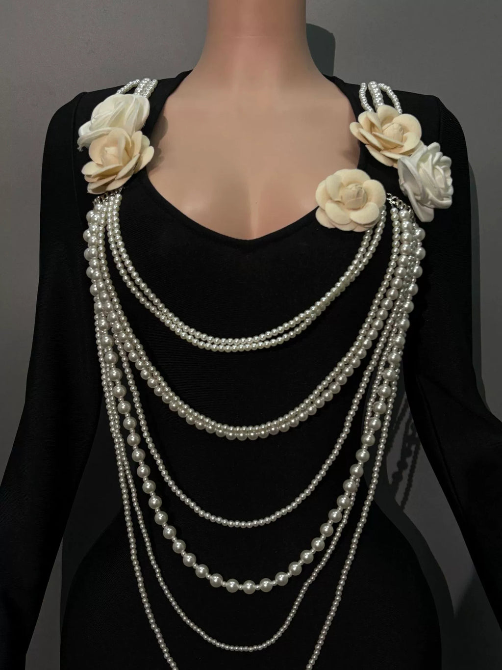 Patchwork Pearls Flower Short Dress