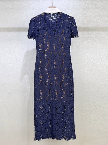 Elegant Lace Hit Color Midi Dress