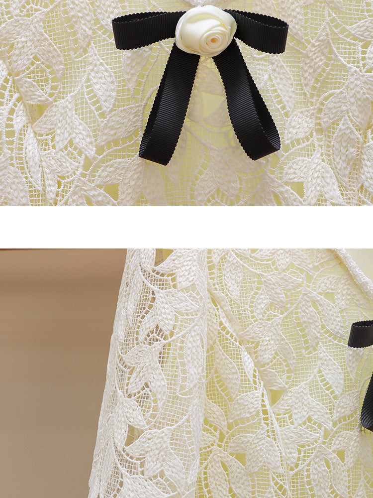 Patchwork Lace Bowknot Short Dress