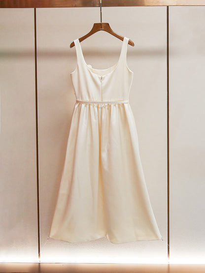 Solid Patchwork Flower Midi Dress