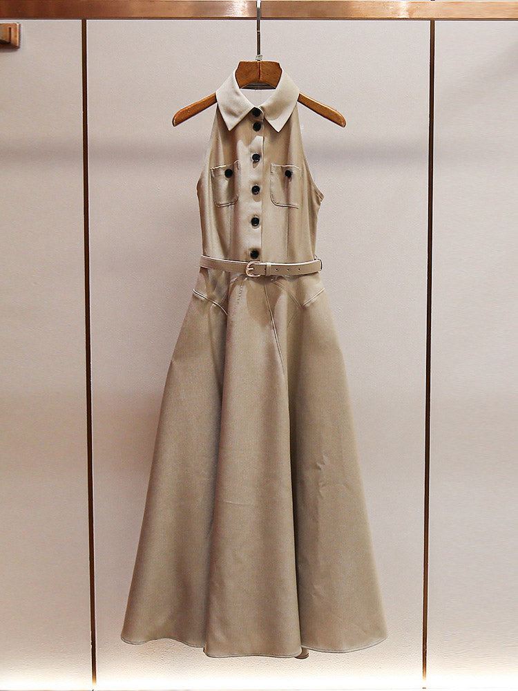 Sleeveless Solid Elegant Midi Dress