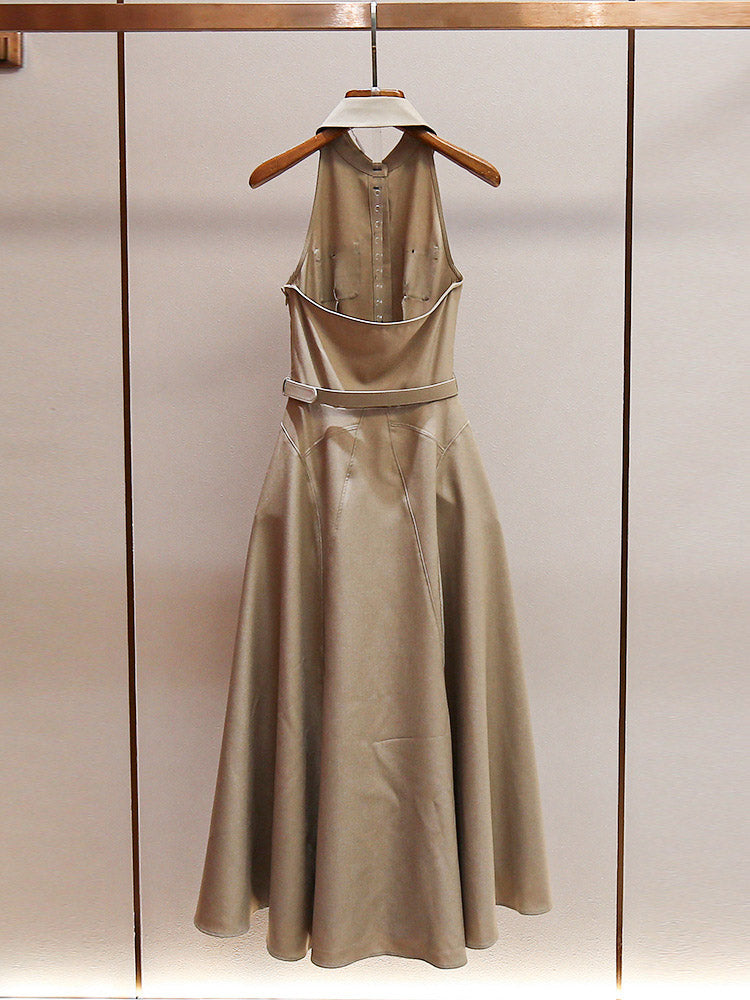 Sleeveless Solid Elegant Midi Dress
